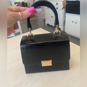 Black Crocodile Print Topshop Bag Purse Top Handle Hard Case Going Out Handbag